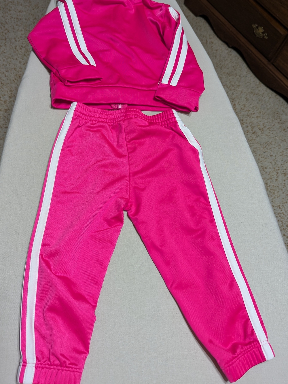 Adidas Kids Set Pink Athletic Track Pants and Jacket with White Side Stripes
